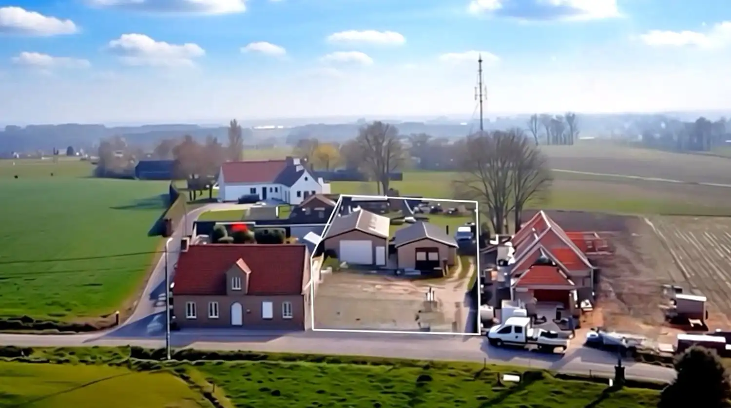 Bouwgrond mét 2 loodsen &  panoramisch zicht op de velden foto 2
