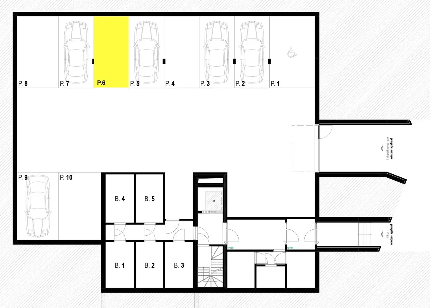 Genk, Winterslagstraat 85: Gelijkvloerse autostaanplaats in Residentie "De Groene Heuvel" foto 2