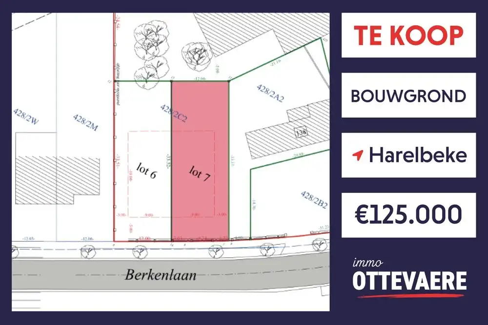 LOT 7: 401 m² BOUWGROND TE KOOP VOOR HOB in HARELBEKE (12 x 33.40) foto {{pictureIndex}}