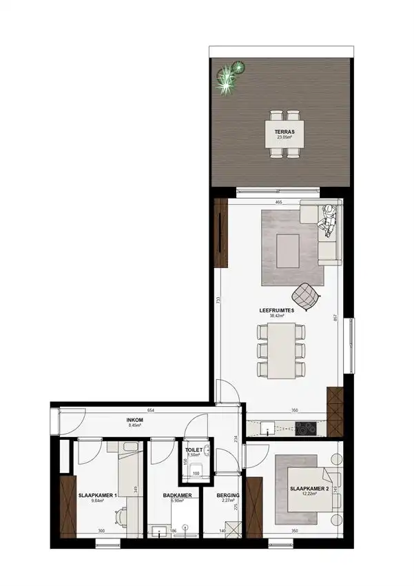 2 slaapkamers, groot terras foto 3