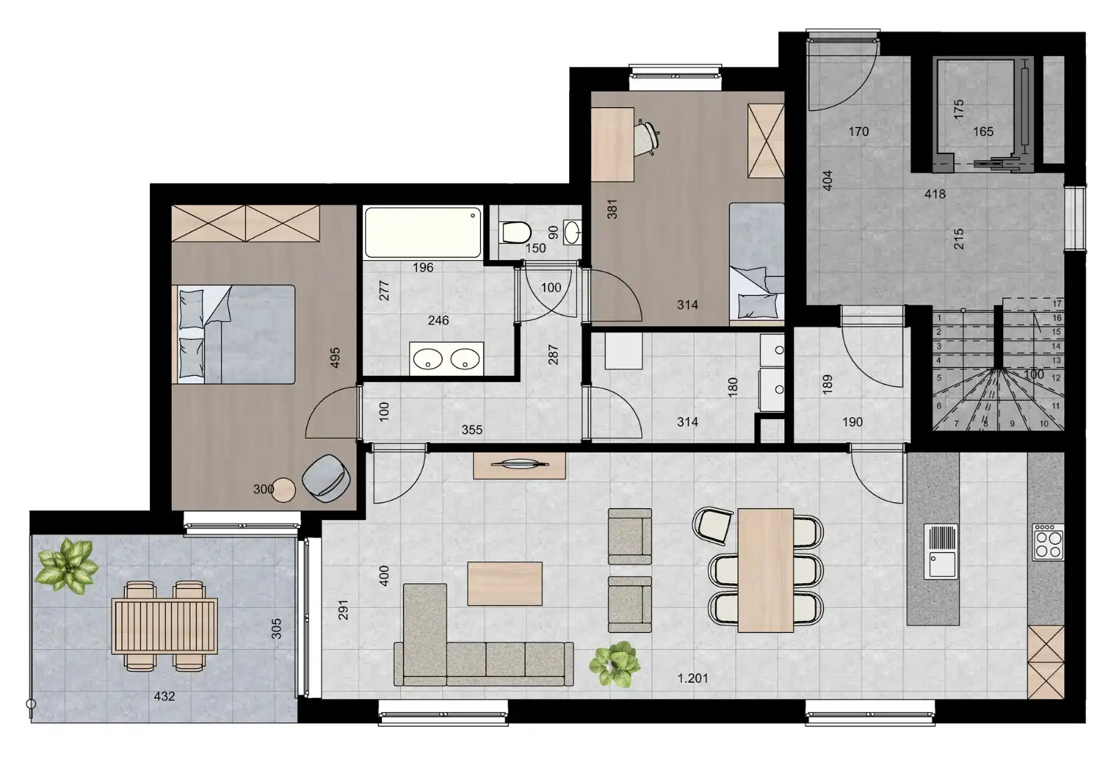 Ruim appartement (113 m²) met 2 slpk en overdekt terras. foto 2