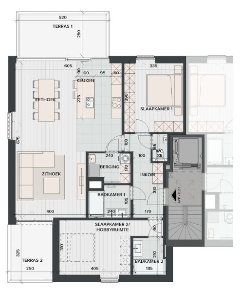 Lichtrijk doorkijkappartement op de tweede verdieping met terras en panoramisch uitzicht foto 2