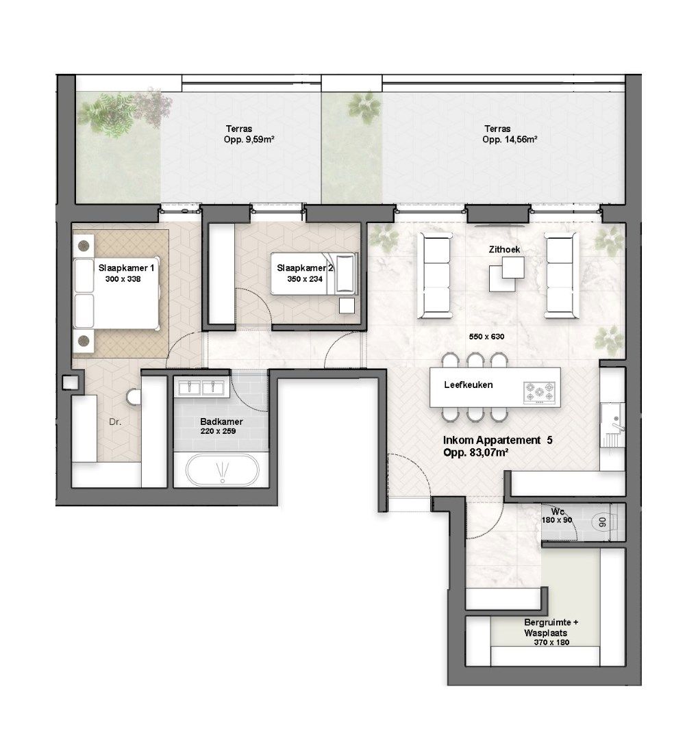 Stijlvol nieuwbouw appartement met 2 slaapkamers en terras foto 2