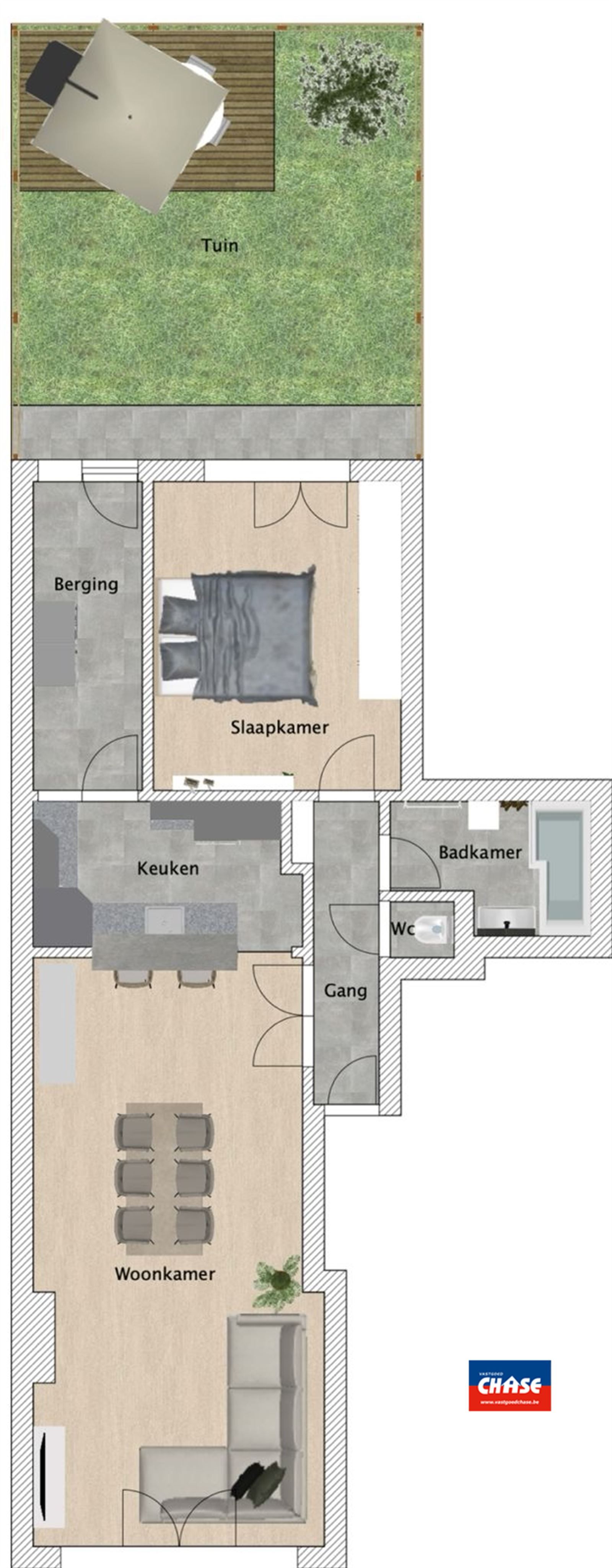Gelijkvloersappartement met 1 slpk + tuin foto 13