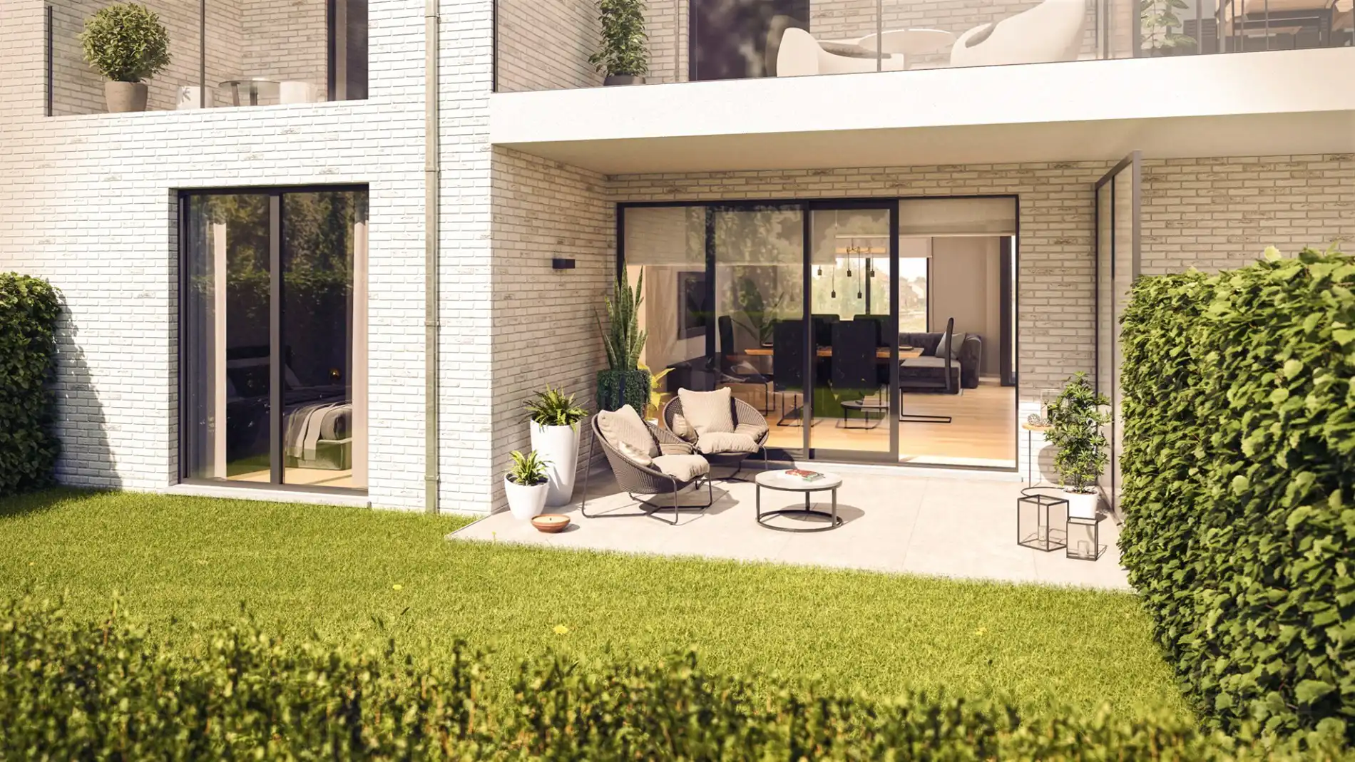 Gelijkvloers appartement (96 m²) met 2 slpk, overdekt terras en tuin. foto 5
