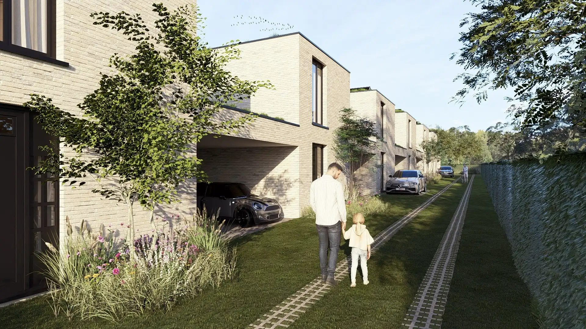 Nieuwbouwwoning op 2a07ca met 2 slpk's en overdekte carport te Maasmechelen foto {{pictureIndex}}