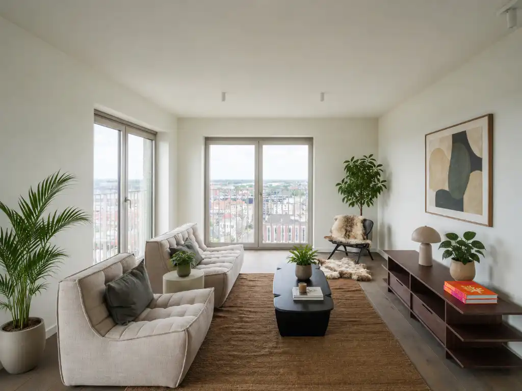 Penthouse met twee volwaardige slaapkamers en een uitzonderlijk terras met panoramisch zicht over Gent en zijn torens. foto {{pictureIndex}}