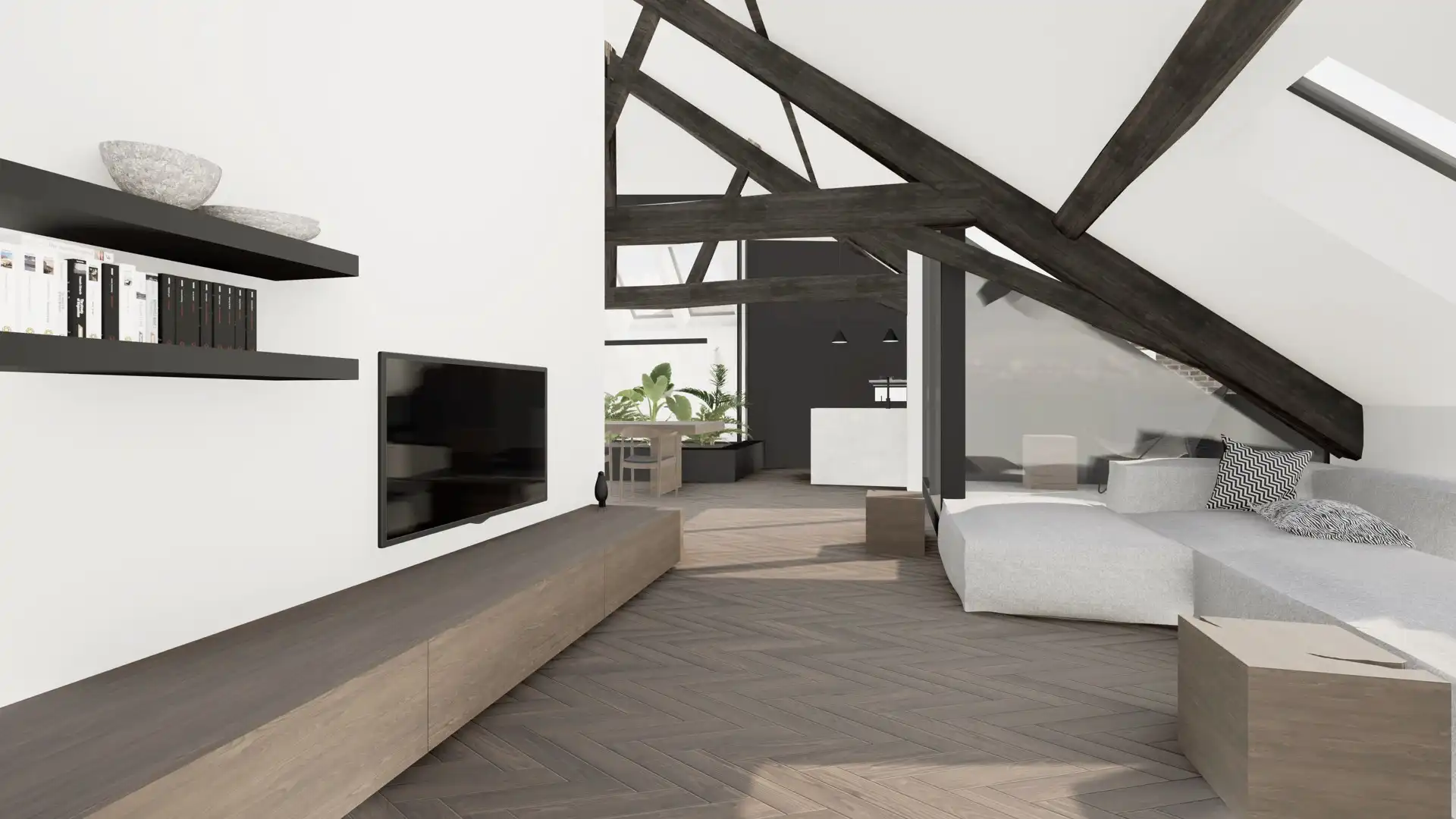 Uniek dakappartement met zichtbare dakstructuur. foto 4