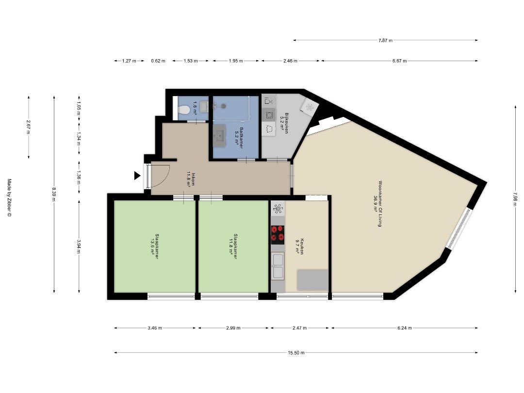 Gelijkvloersappartement met 2 slaapkames en kelder. foto 18