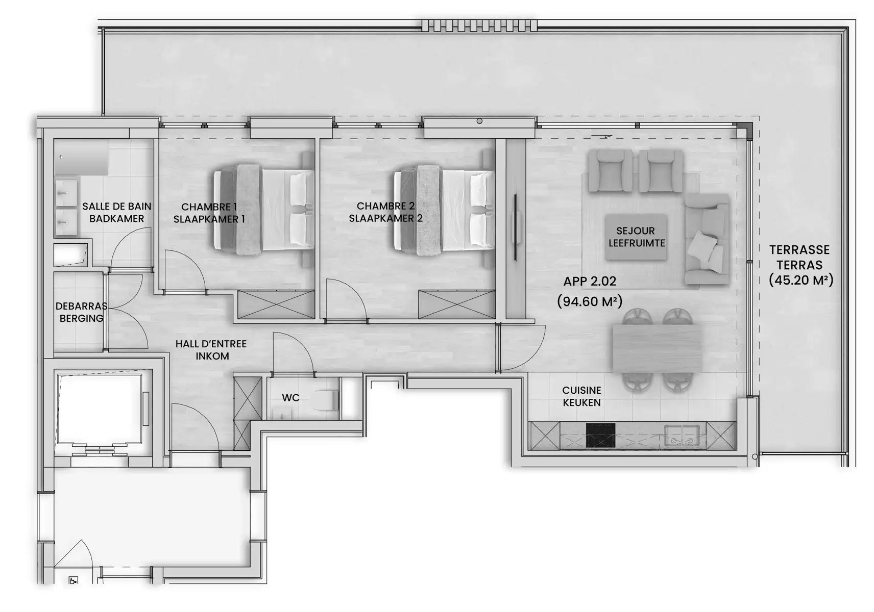 Prachtig 2 slaapkamer appartement met groot TERRAS foto 18