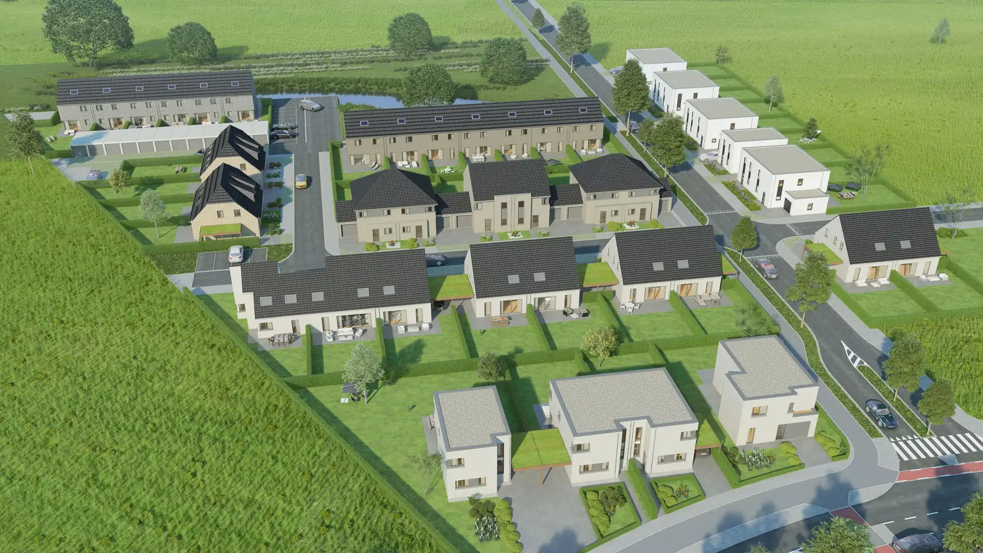 Nieuwbouwverkaveling op de grens van Roeselare en Hooglede foto {{pictureIndex}}