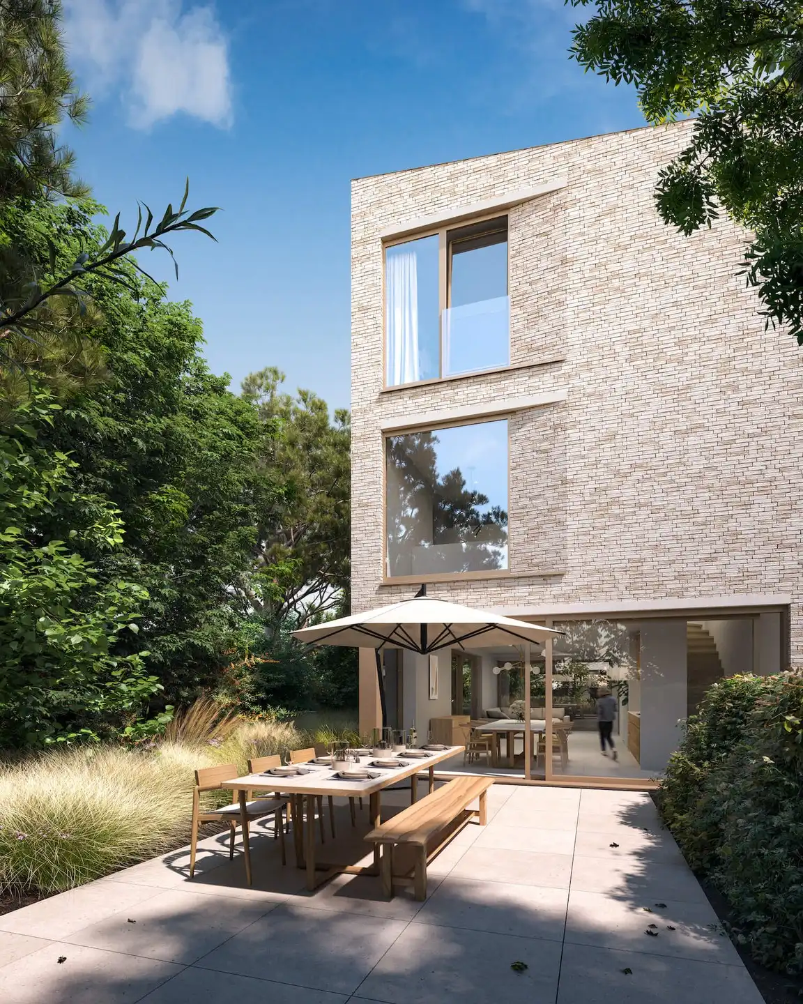 Architecturale BEN-woning met 3 bouwlagen in groene parkomgeving foto 4