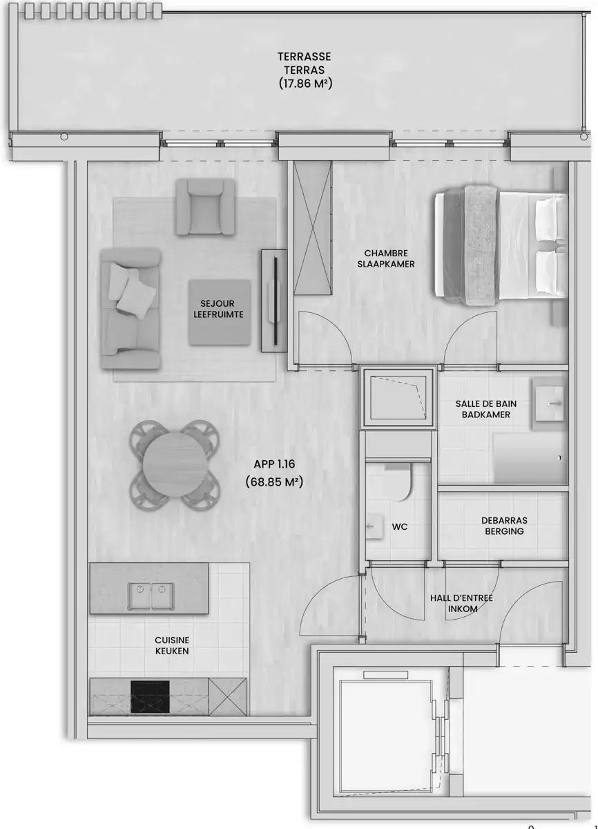 Prachtig 1 slaapkamer appartement met groot TERRAS foto 8