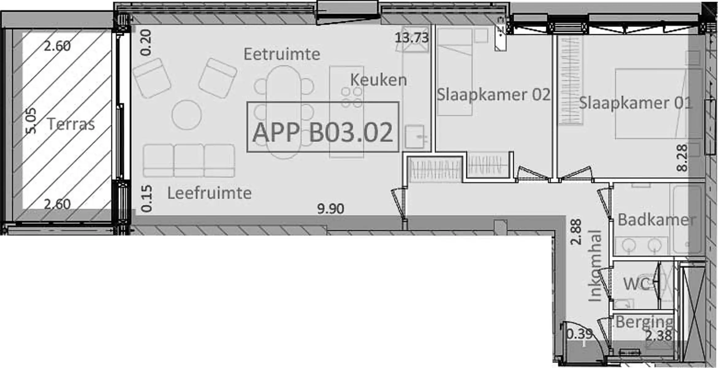 Ongemeubeld 2 slpk app. met mooi terrras foto 10