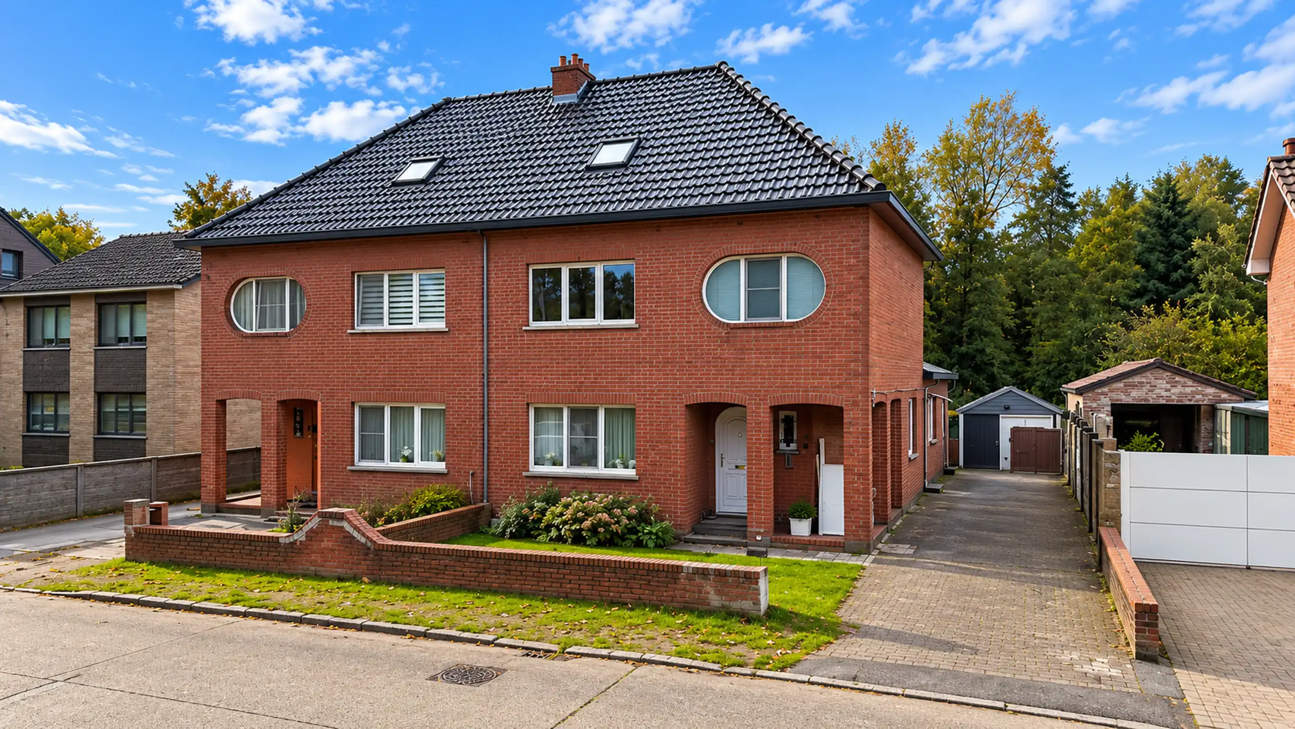 Instapklare halfopen bebouwing met zonnige tuin en garagebox foto {{pictureIndex}}