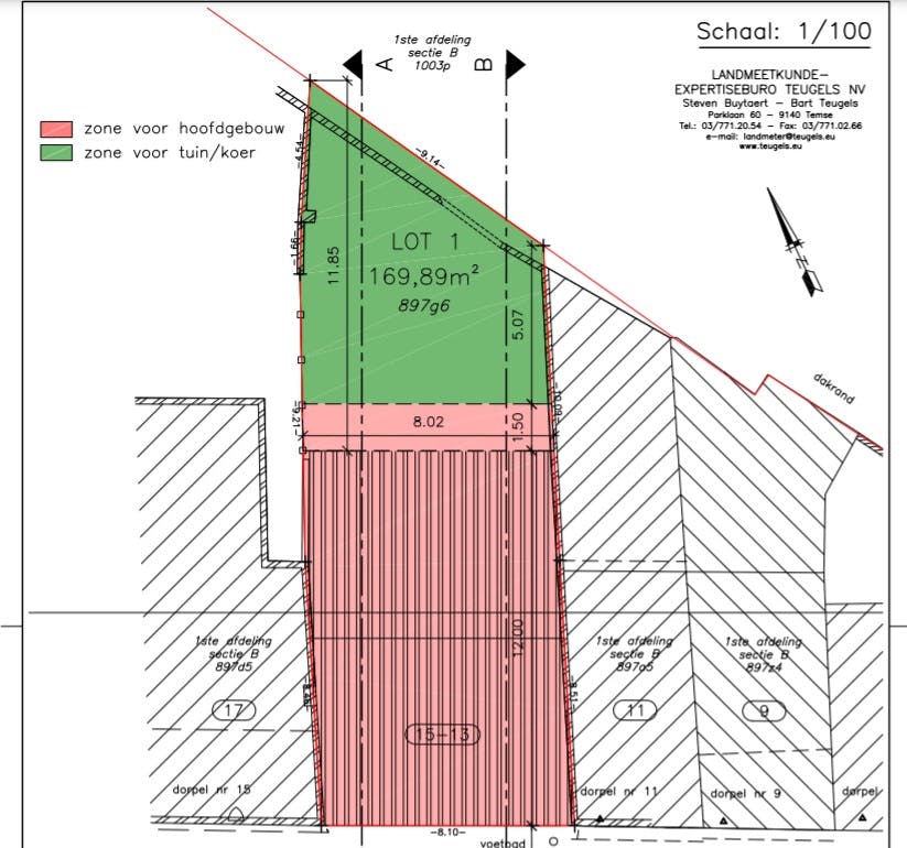 Bouwgrond 170m² geschikt voor gesloten bebouwing in centrum Temse foto {{pictureIndex}}