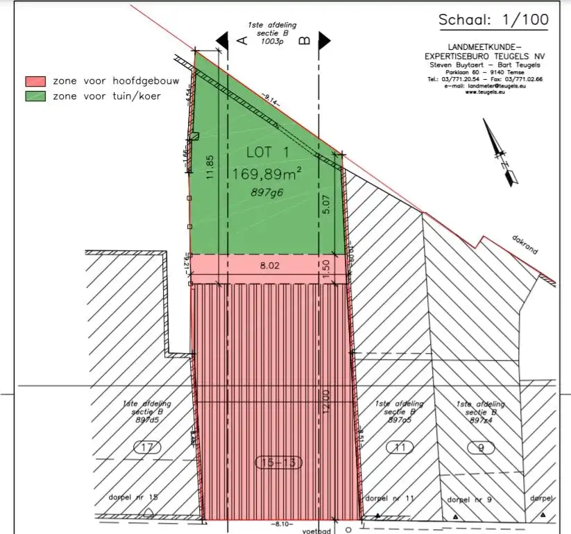 Bouwgrond 170m² geschikt voor gesloten bebouwing in centrum Temse foto {{pictureIndex}}