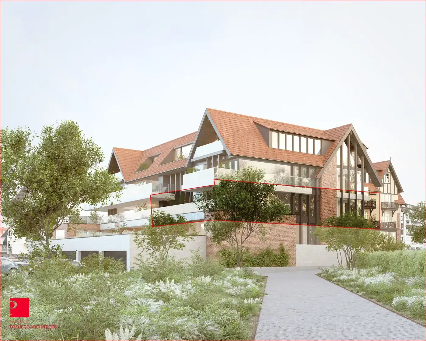 Hoek-appartement met zicht naar Albertplein en zuidterras naar de villa's. foto {{pictureIndex}}