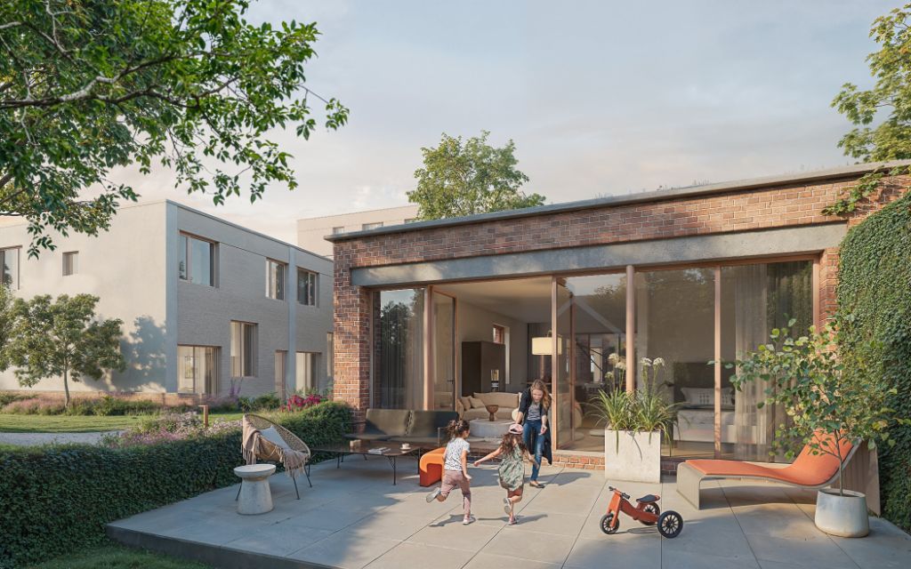 Gelijkvloerse parkwoning met privatieve tuin in een reconversieproject van een voormalige textielfabriek met aangename terrassen en gemeenschappelijke tuin. foto 1