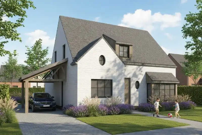 Nieuw te bouwen alleenstaande woning met vrije keuze van architectuur te Watou. foto {{pictureIndex}}