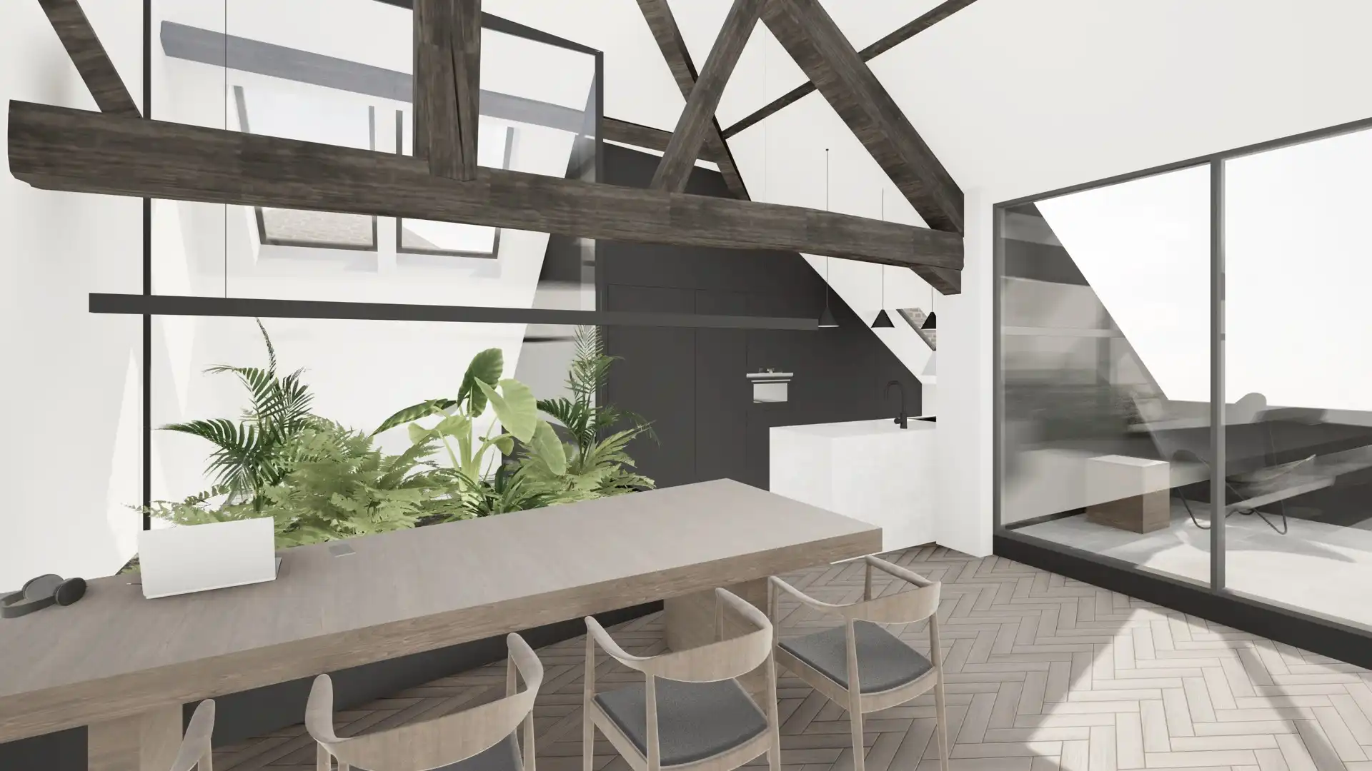 Uniek dakappartement met zichtbare dakstructuur. foto 6