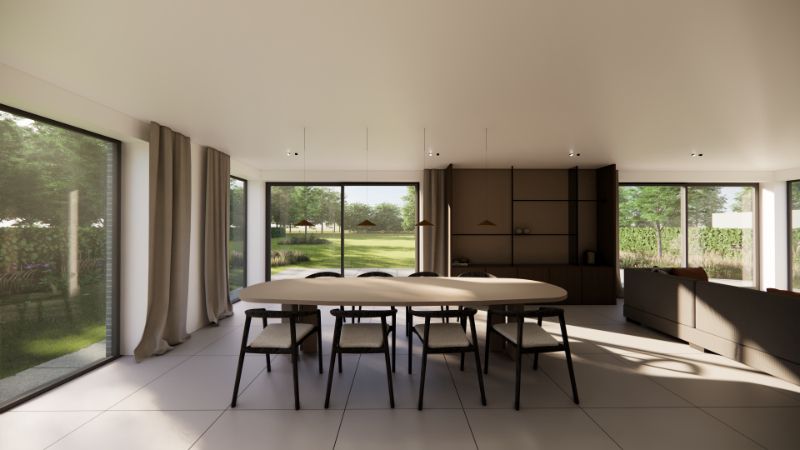 Hooglede. RIANTE NIEUWBOUWVILLA  met 3 slaapkamers en grote garage op tweede linie in oase van groen van 1386m2 via private inrit. Bouwen aan 6% btw is mogelijk ! foto 2