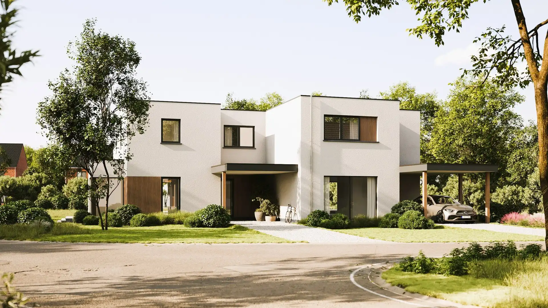 Moderne villawoningen in het Haspengouwse landschap foto {{pictureIndex}}