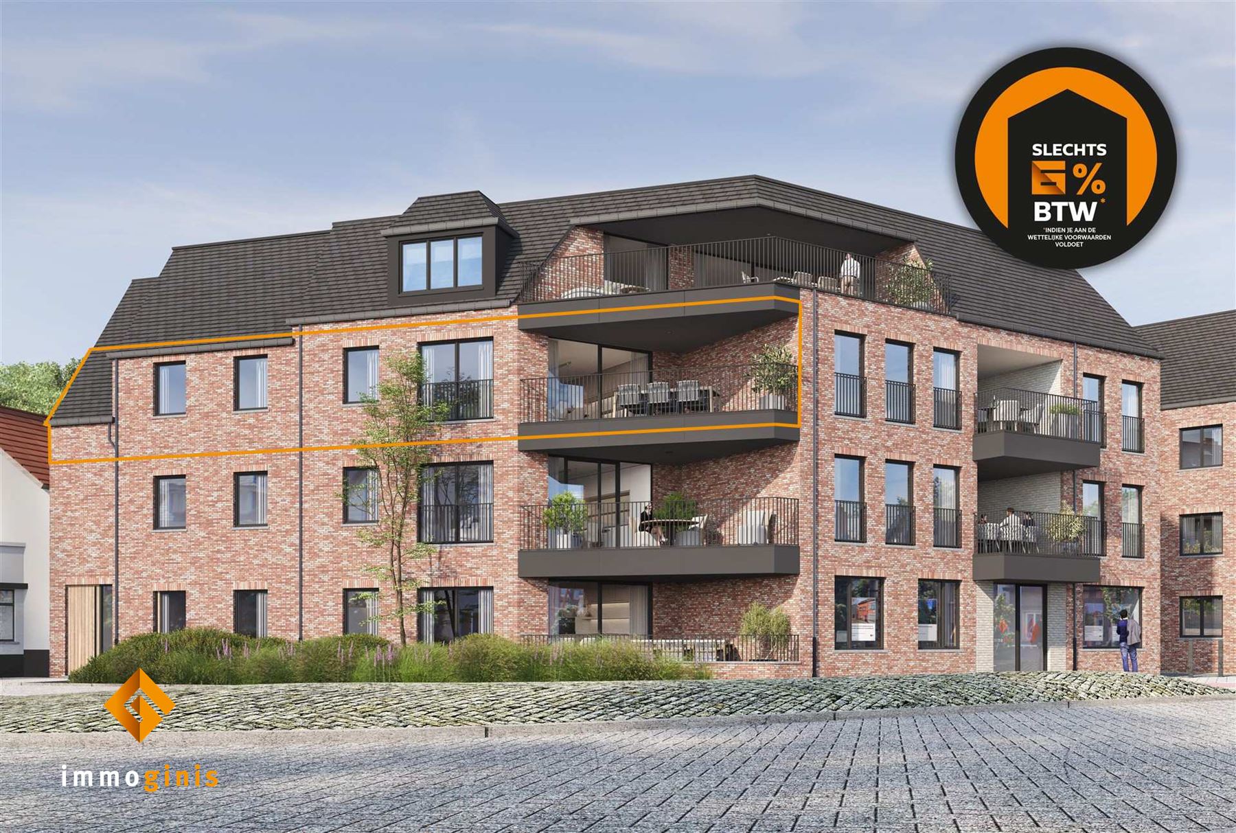 Appartement (tweede verdieping)  met 2 slaapkamers en overdekt terras.  foto {{pictureIndex}}