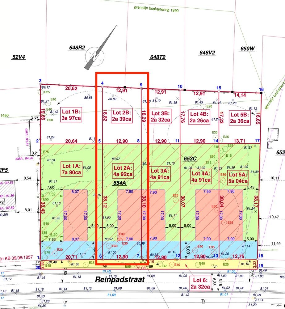 Genk, Reinpadstraat 183 (Lot 2A en 2B): uitstekend gelegen bouwgrond van 7a 31ca voor halfopen bebouwing. foto {{pictureIndex}}