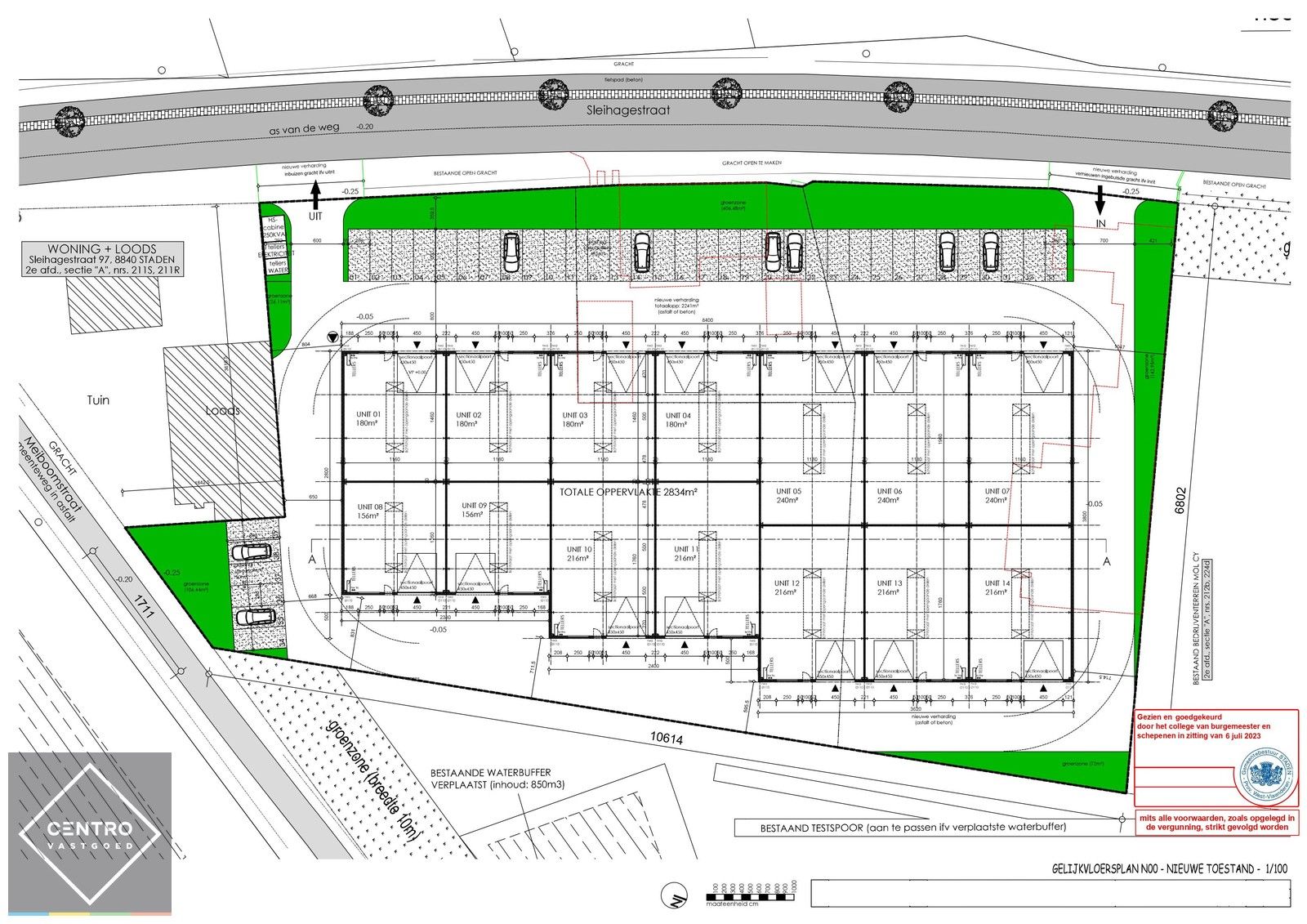 NB MAGAZIJN 180m² (vrije hoogte 7m !) , voorzien van sectionaalpoort, deur, raam en 3 parkeerplaatsen te SLEIHAGE (Oostnieuwkerke). foto 11