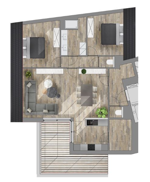 Roeselare nabij Station : Penthouse appartement met 2 slpks en zolder op de derde verdieping van een nieuw gebouwde Residentie genaamd "Residentie Arena" opp 110 m² foto 3