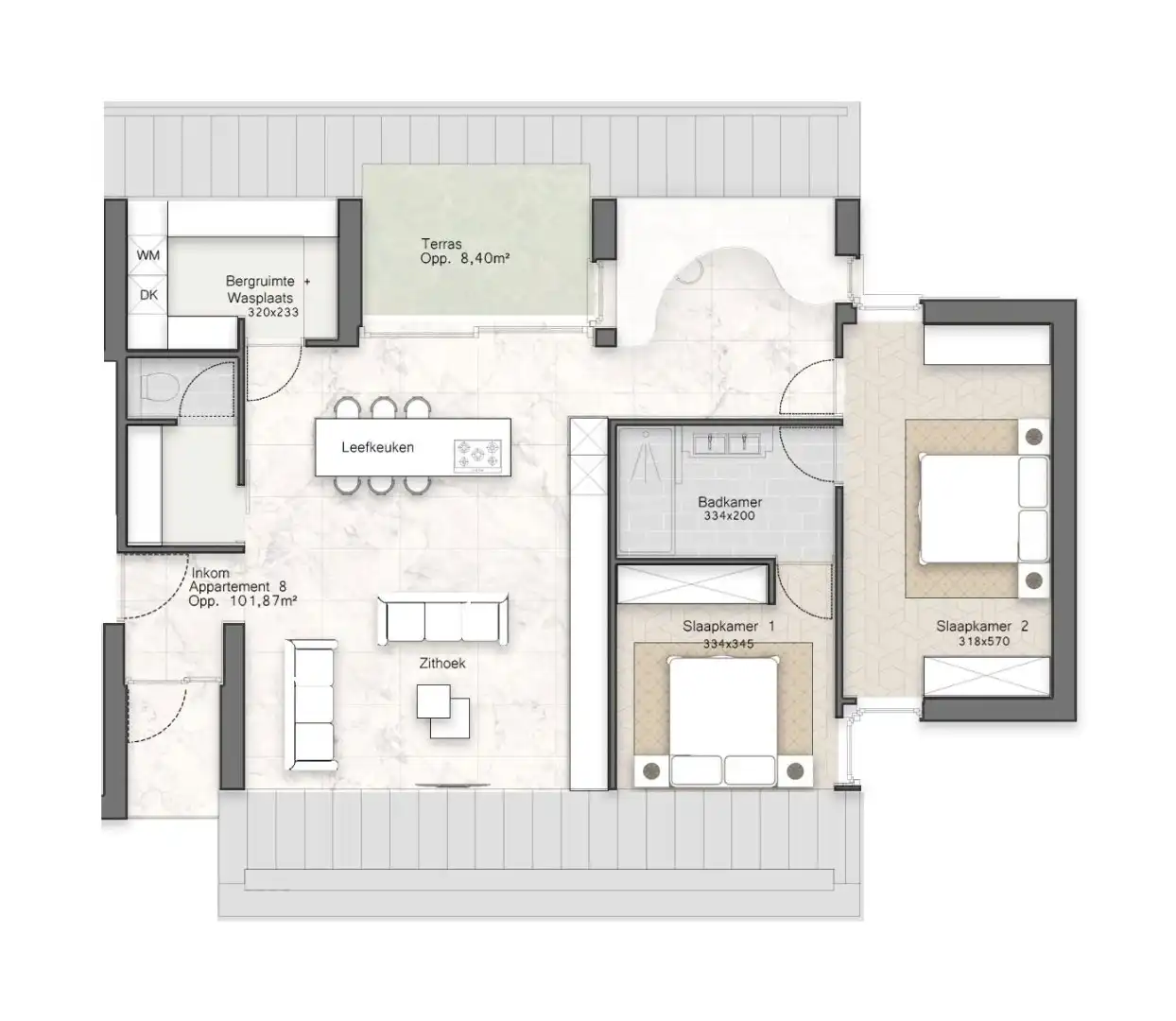 Stijlvol nieuwbouw appartement met 2 slaapkamers en terras foto 2