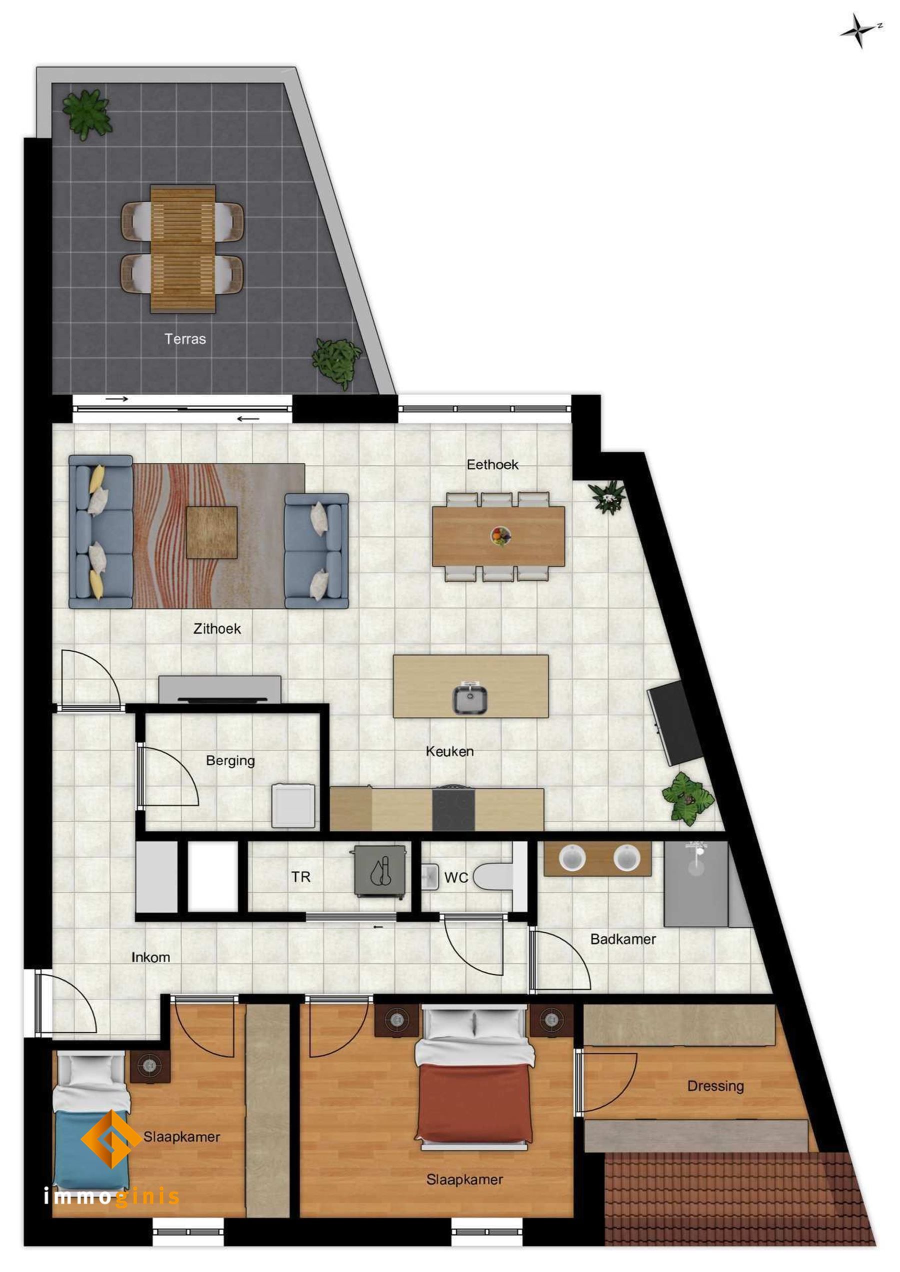 Tweede verdieping: zeer ruim appartement met 2 slaapkamers en overdekt terras van 17m! foto 9