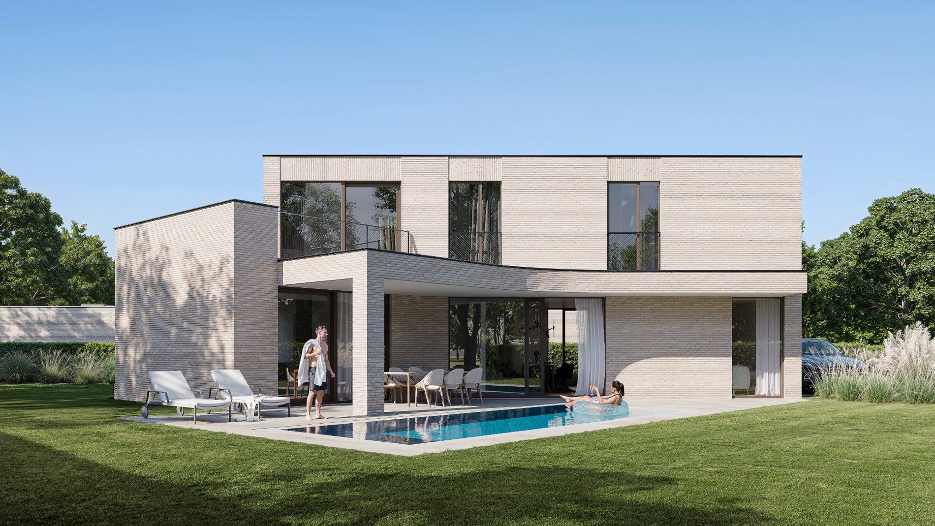 Moderne villa met zwembad in Sint Idesbald. foto {{pictureIndex}}