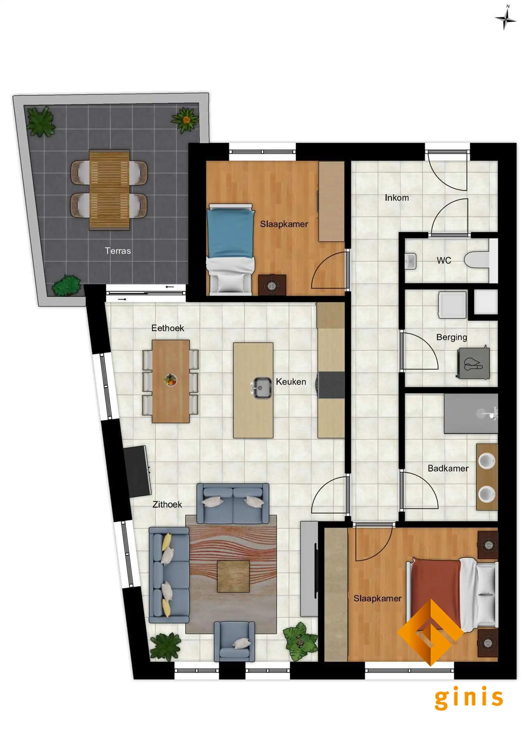 OPEN WERF! Tweede verdieping: appartement met 2 slaapkamers en ruim overdekt terras.  foto 10