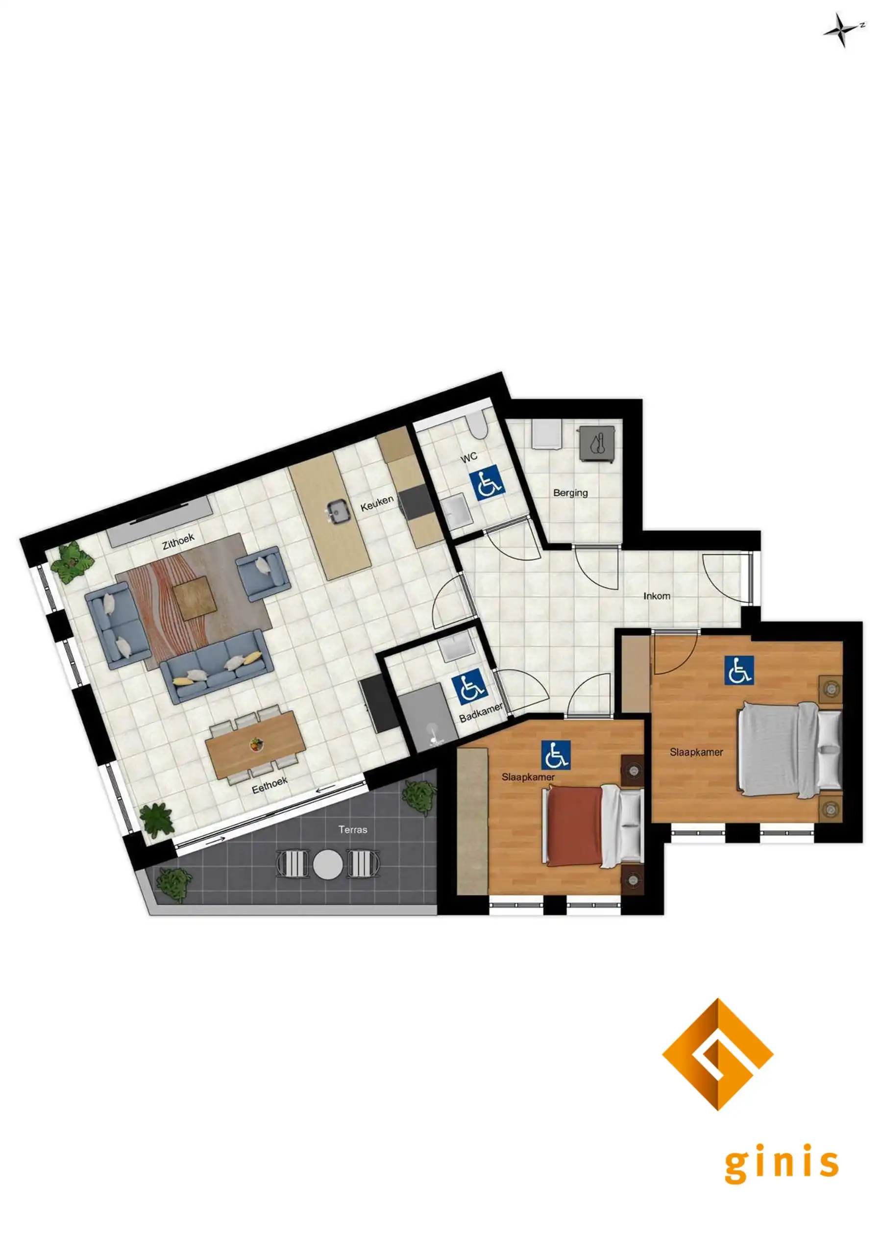 OPEN WERF! Aangepast voor mindervaliden/ouderen: appartement eerste verdieping met 2 slaapkamers en gezellig, overdekt terras.  foto 7