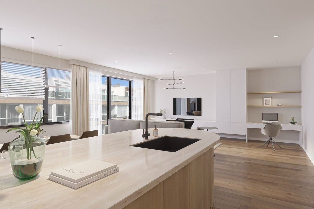 Hedendaags appartement met drie slaapkamers in het centrum van Knokke, vlakbij de winkels en de zee. foto {{pictureIndex}}