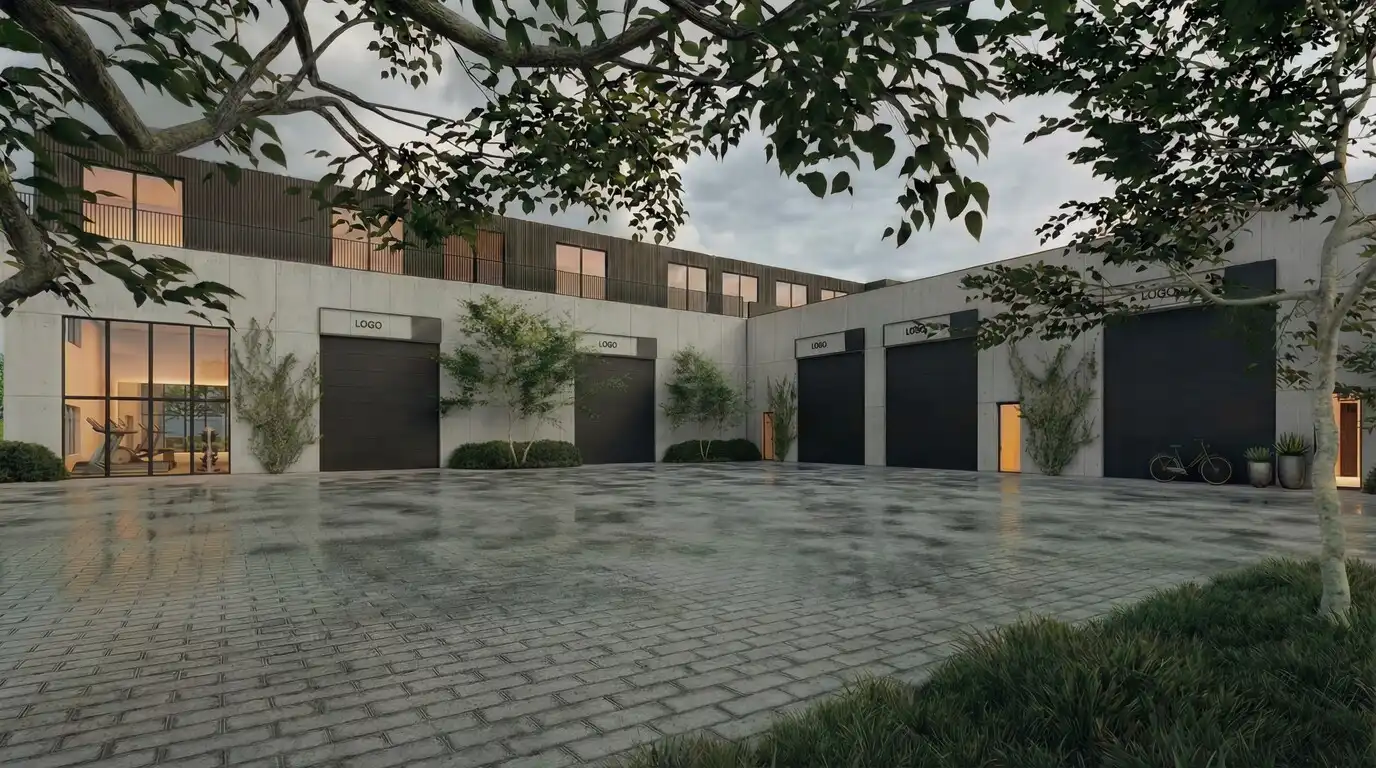 Nieuwbouw bedrijvenpark waar ondernemen en wonen samenkomen. foto {{pictureIndex}}