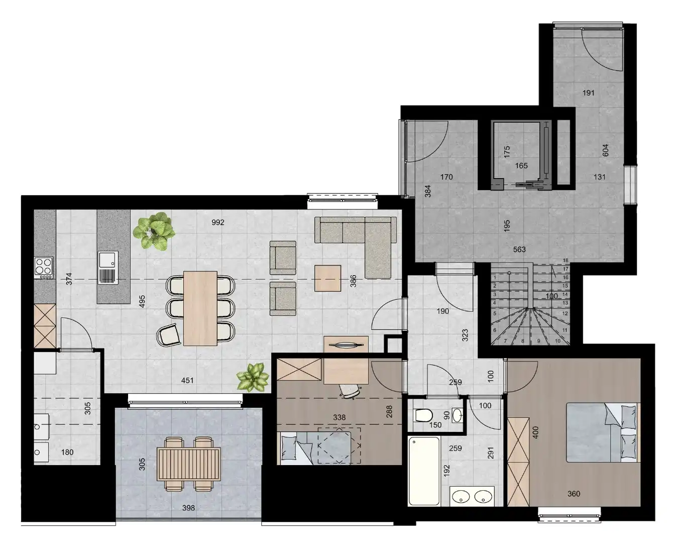 Penthouse (102 m²) met 2 slpk en ingesloten terras.  foto 2
