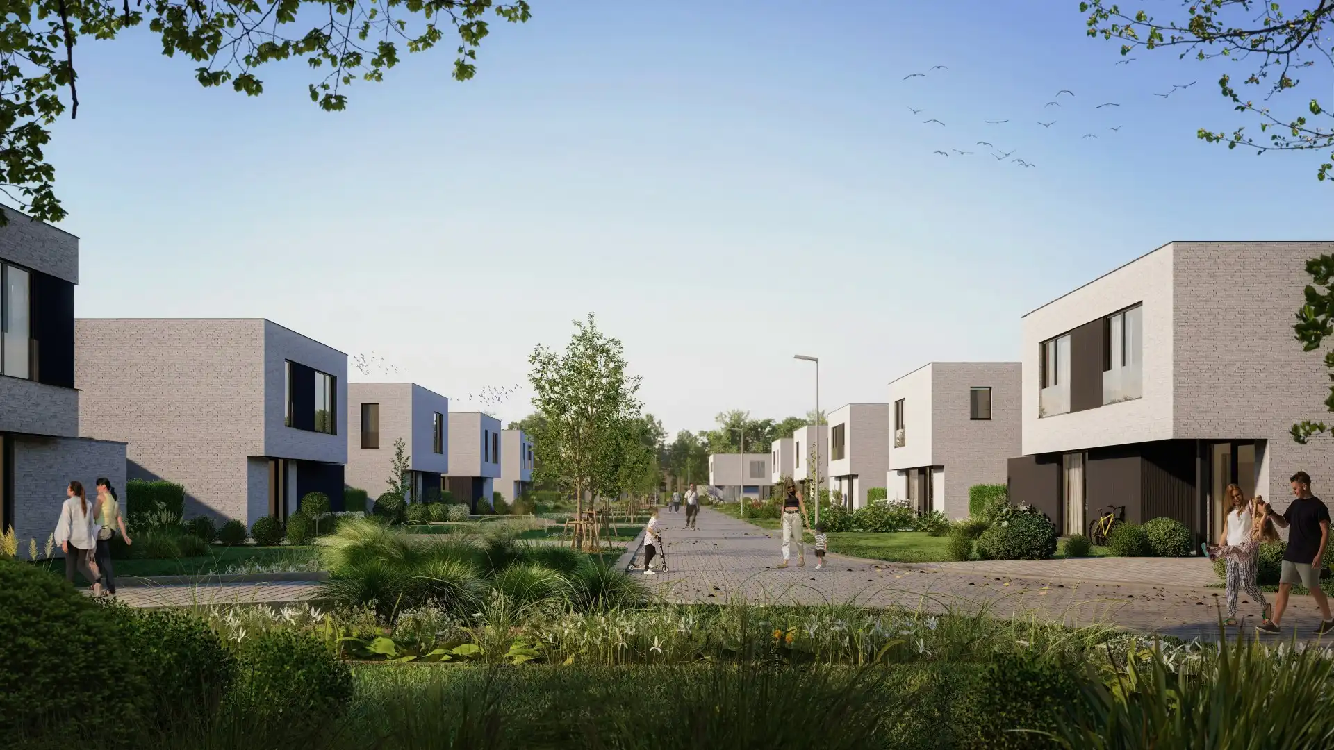 Bijna-afgewerkte open bebouwing in groene wijk foto 8