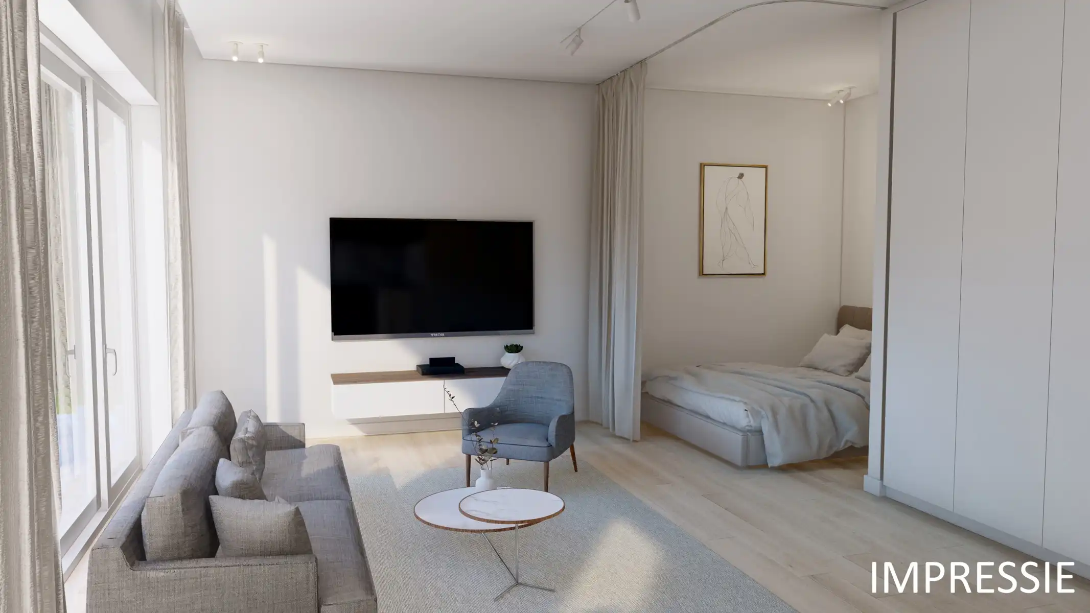 Pas gerenoveerde studio met aparte slaaphoek en ruim terras foto 2