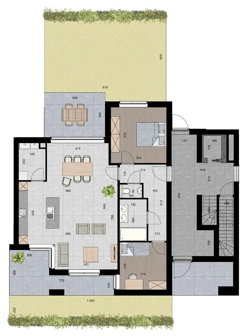 Gelijkvloers appartement (107 m²) met 2 slpk, 2 overdekte terrassen en knusse tuin. foto 2