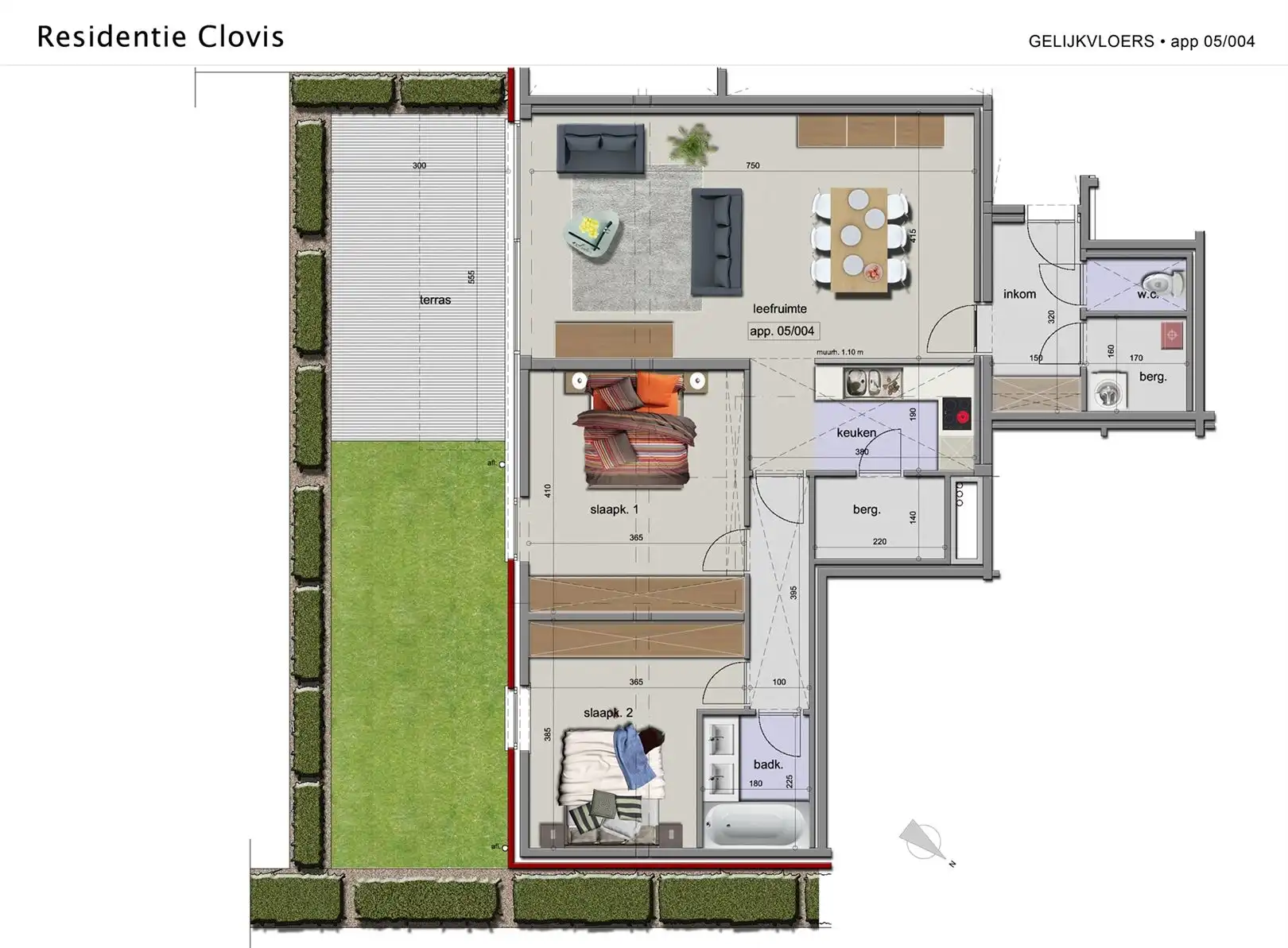 Ruim gelijkvloersappartement met groot terras en 2 slaapkamers. foto 9