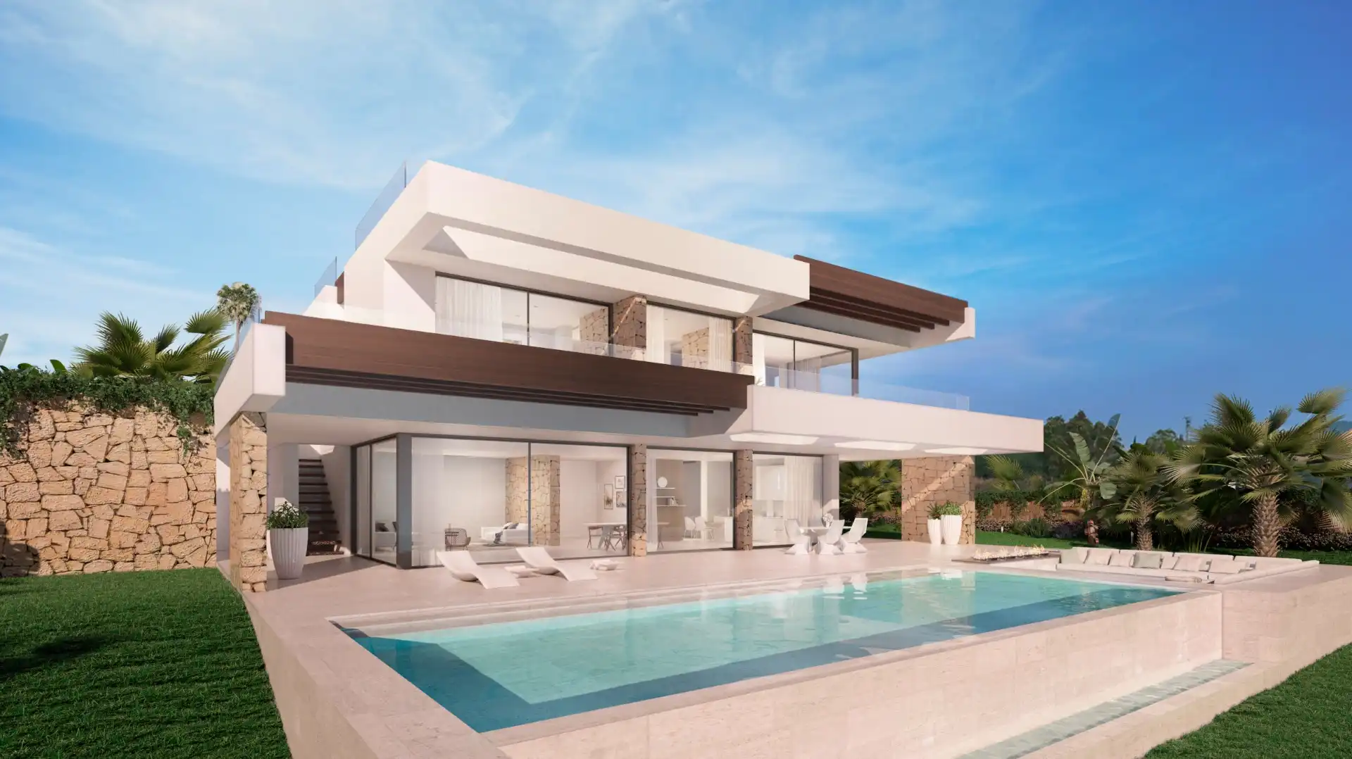 Nieuw te bouwen villa met zicht op golf en zee te Elviria. foto {{pictureIndex}}