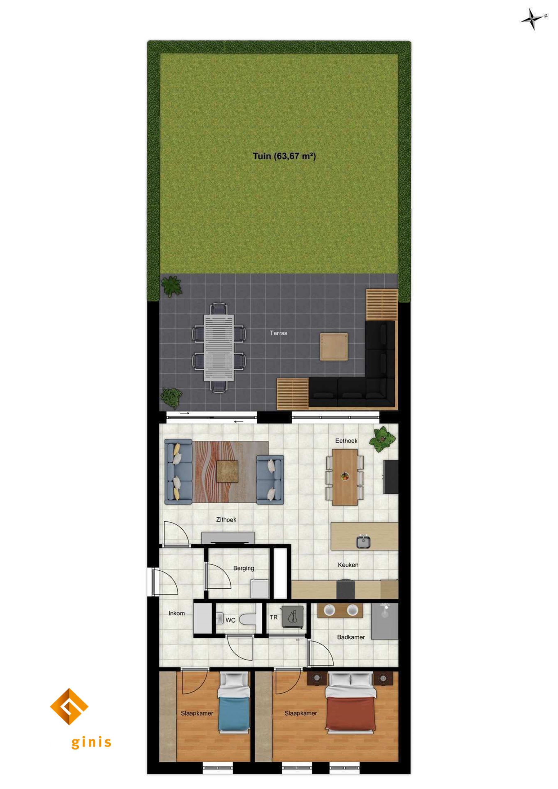 Gelijkvloers appartement met 2 slaapkamers en leuk tuintje. foto 9