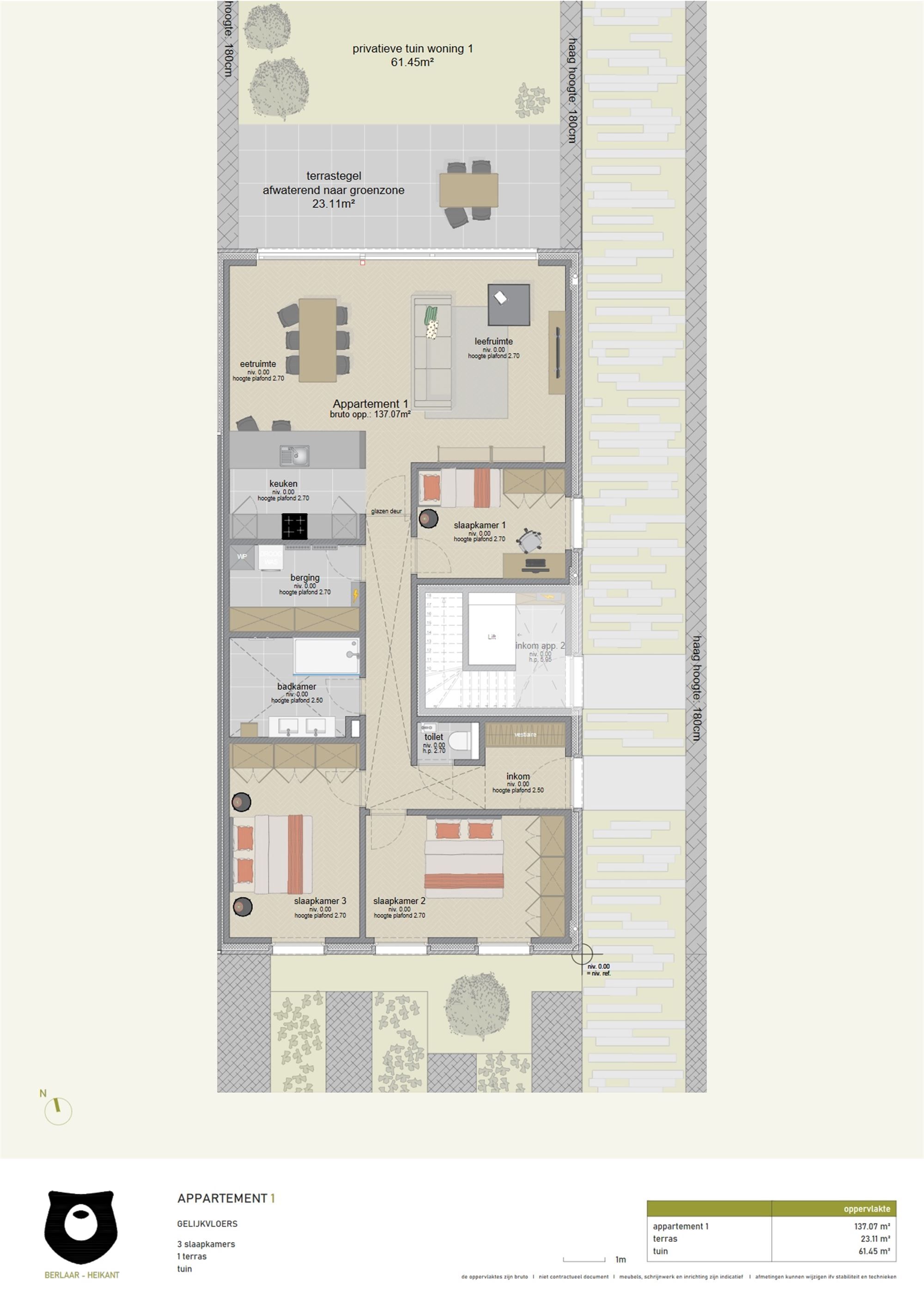 Gelijkvloers appartement met 3 slaapkamers en tuin foto 1