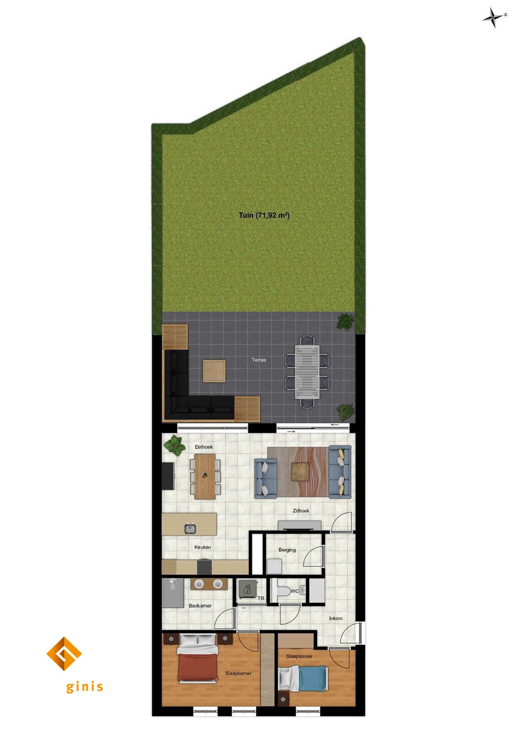 Gelijkvloers appartement met 2 slaapkamers en leuk tuintje. foto 9