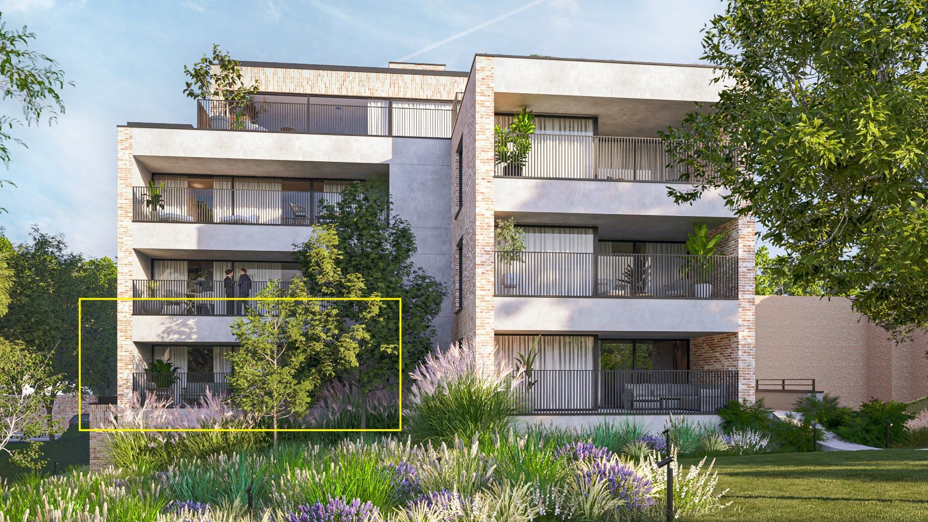 Nieuwbouwappartement met 3 slaapkamers, 2 badkamers en ruim terras uitgevend op het groene Mottepark, in res. De Motte vlakbij het centrum van Hoeselt foto {{pictureIndex}}