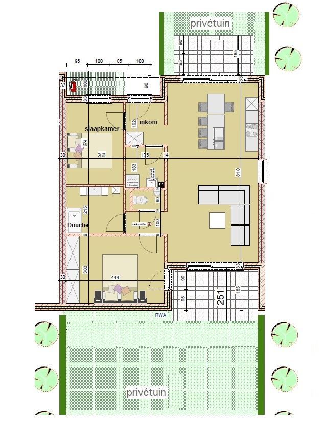 Gelijkvloers appartement met twee slaapkamers en twee terrassen en tuintjes. foto 14
