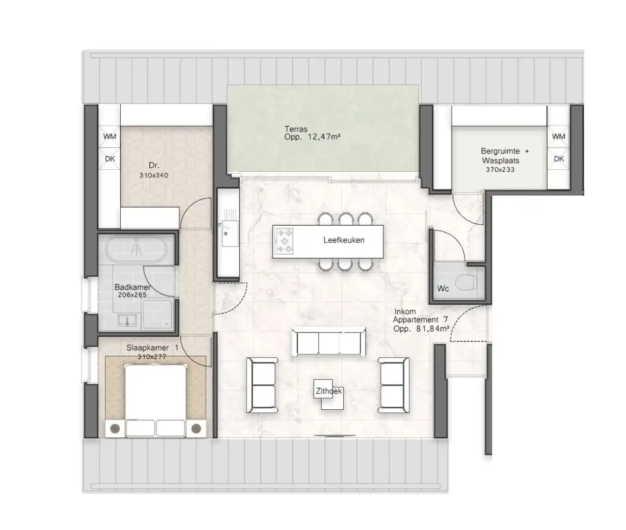 Stijlvol nieuwbouw appartement met 1 slaapkamer en terras foto 2